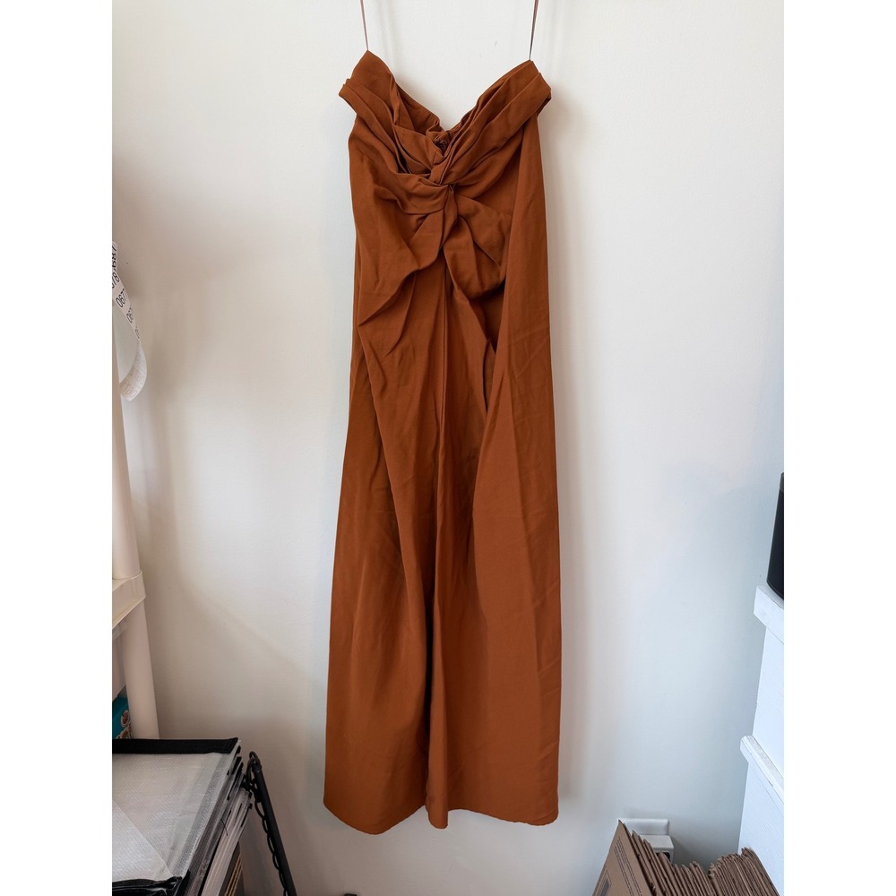Fore Rust Brown Strapless Twisted Knot Wide Leg Jumpsuit SI3887VC Size M